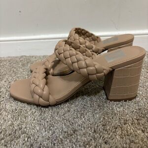 Dolce Vita Women's Braided Square Open Toe Block Heel Tessa Heels Tan Size 7.5